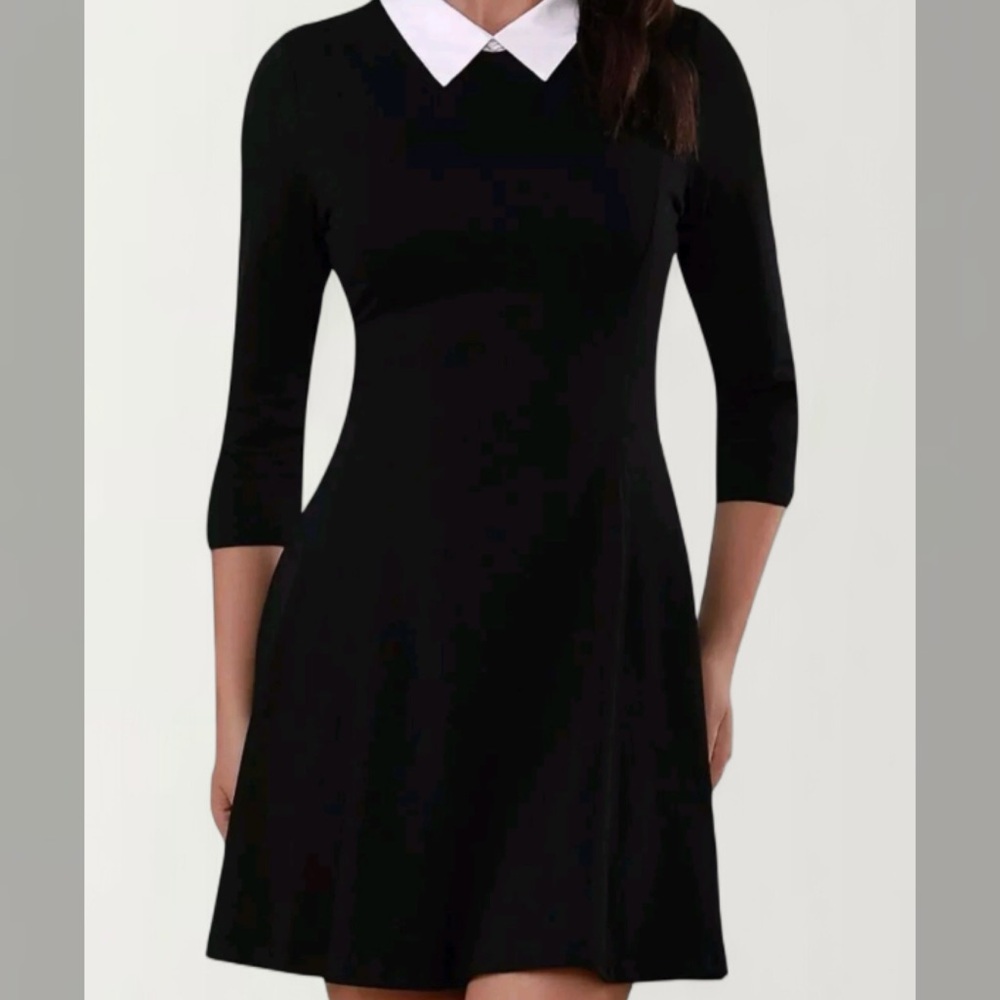 Chic Black Dress with White Collar